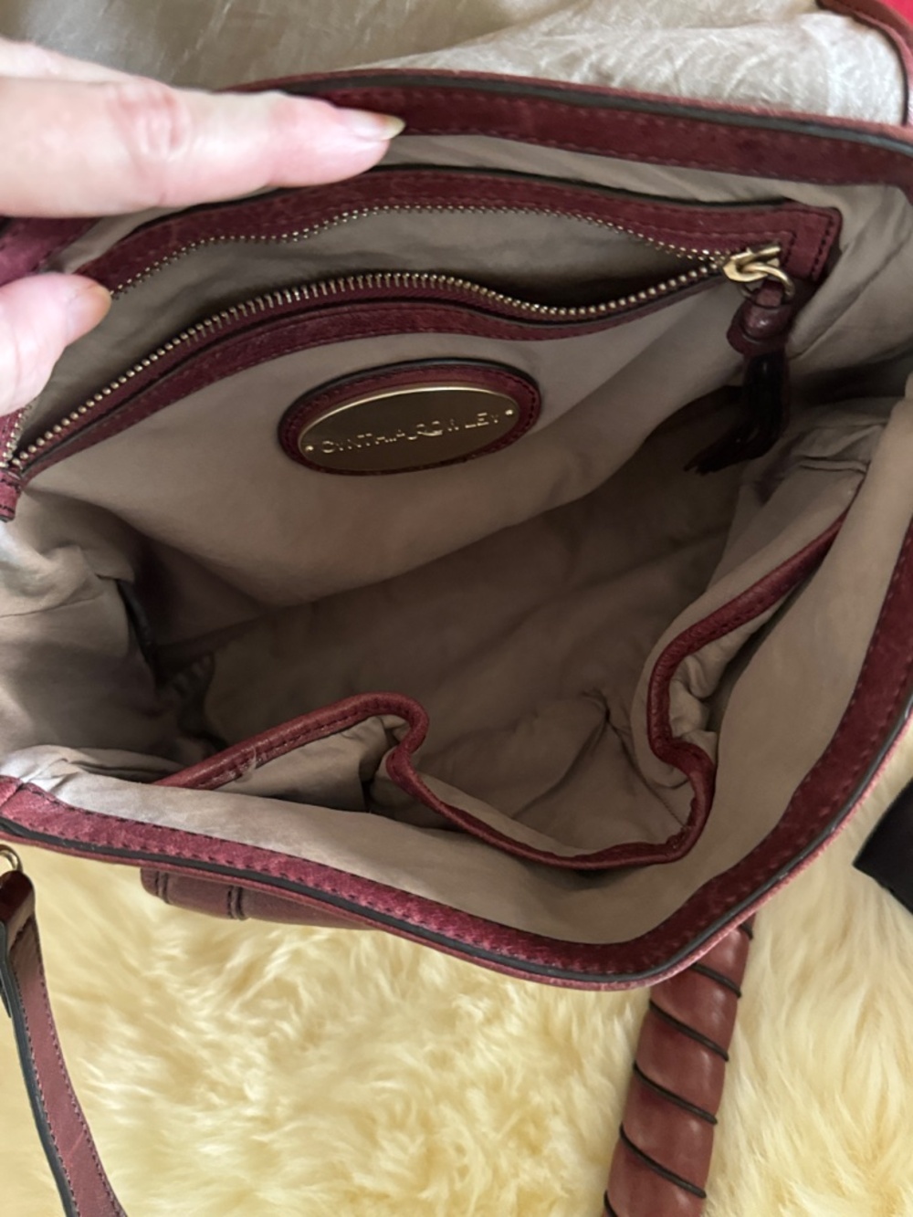 Cynthia Rowley Burgundy Distressed Messenger Flap Bag Top Handle Crossbody purse - Picture 11 of 15